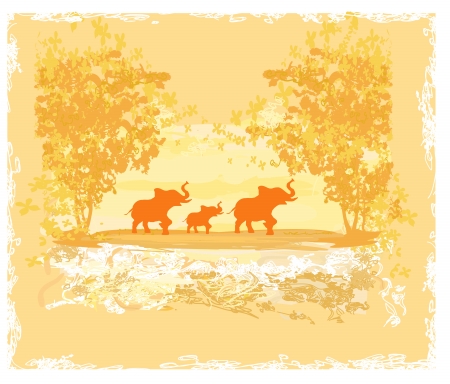 grunge background with elephant familyのイラスト素材