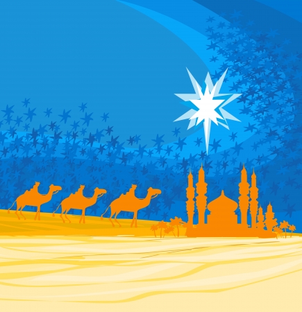  Classic three magic scene and shining star of Bethlehem, vector illustration のイラスト素材