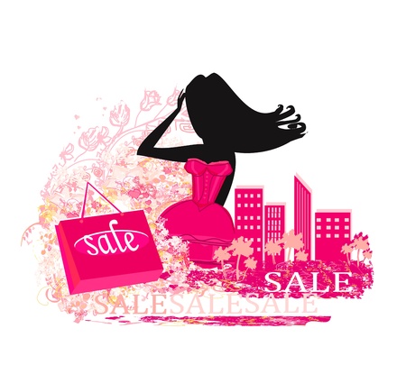  abstract fashion girl Shopping - illustration のイラスト素材