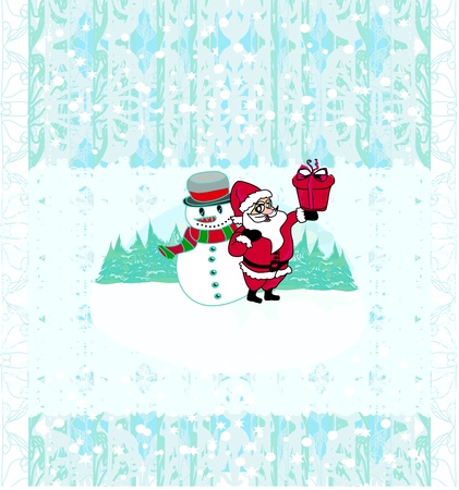   Christmas background. Santa and snowman. Vector drawing のイラスト素材