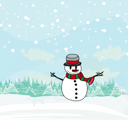  christmas card with cute snowman のイラスト素材