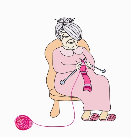 Old woman knittingのイラスト素材