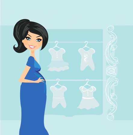  Beautiful pregnant woman on shopping for her new baby のイラスト素材