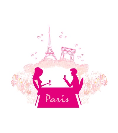  Young couple flirt and drink champagne in Paris のイラスト素材