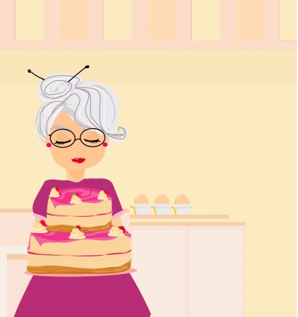  Grandma baked a delicious cake のイラスト素材