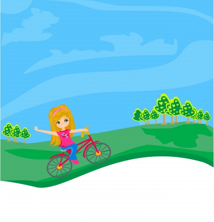  little girl riding a bicycle のイラスト素材