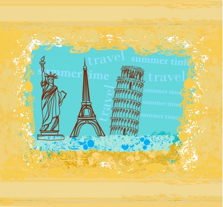  travel design element with different monuments のイラスト素材