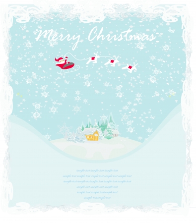  Happy New year card with Santa and winter landscape のイラスト素材