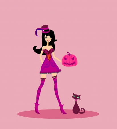  Halloween witch standing with pumpkin のイラスト素材
