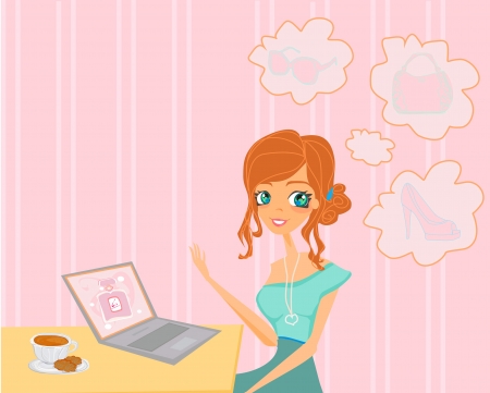  Online shopping girl       のイラスト素材