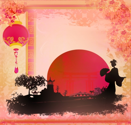 Geisha at sunset の写真素材