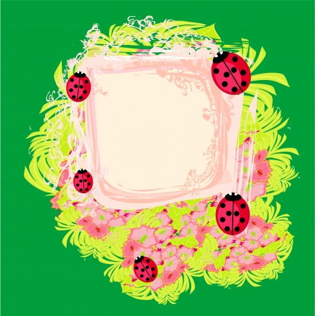  Family of ladybugs on the abstract floral background のイラスト素材
