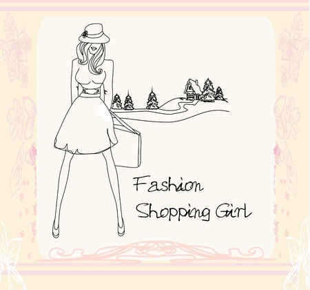  abstract fashion girl Shopping - illustration のイラスト素材