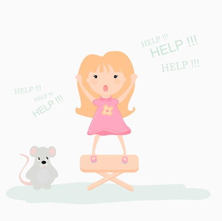  a little girl scared by a mouse のイラスト素材