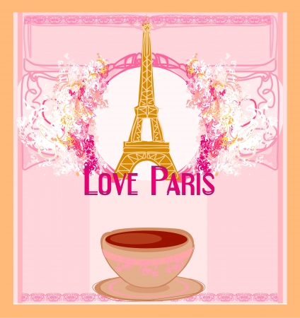  love Paris with tower Eiffel and coffee over pink backgroundのイラスト素材