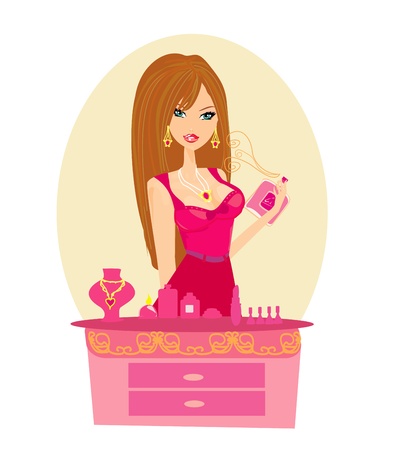  young woman spraying perfume on herself のイラスト素材