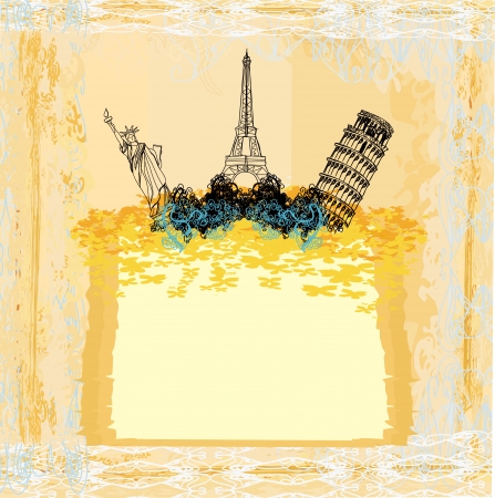  travel design element with different monuments のイラスト素材