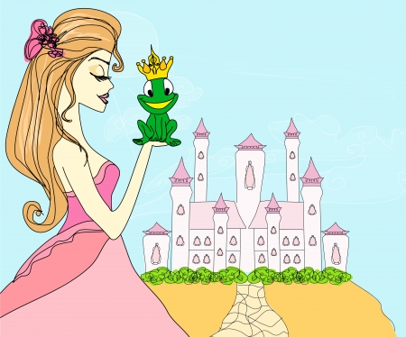  Beautiful young princess kissing a big frog のイラスト素材