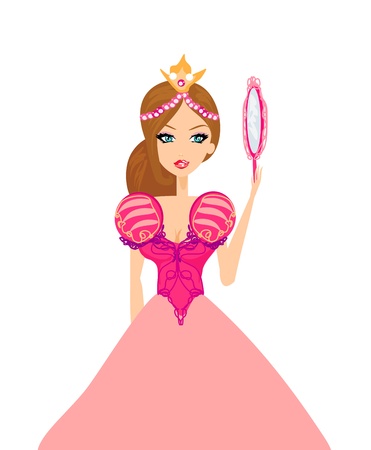 beautiful princess with mirror in her hands のイラスト素材