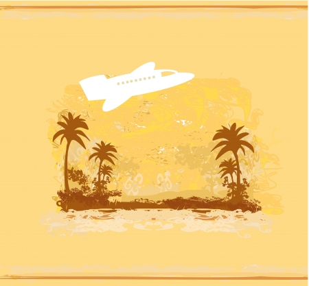 airplane with palm of tropics backgroundのイラスト素材