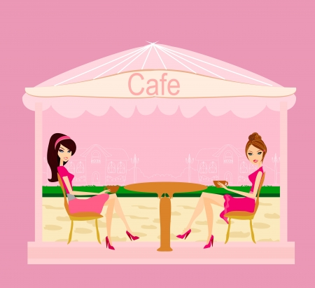  cute pretty girls in coffee break のイラスト素材