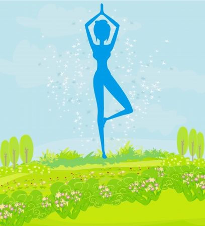  woman in a traditional yoga pose illustration のイラスト素材
