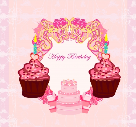  illustration of cute retro cupcakes card - Happy Birthday Card のイラスト素材