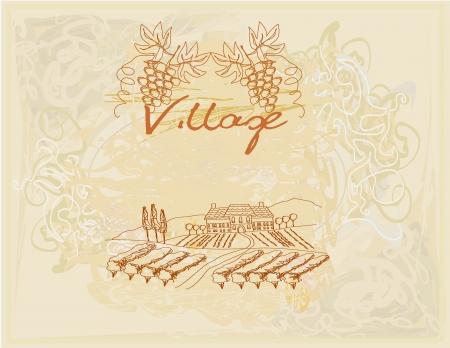  wine label - hand drawn vineyard のイラスト素材