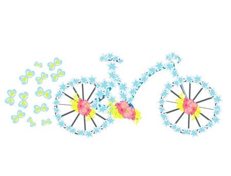  flower vintage bicycle illustration のイラスト素材