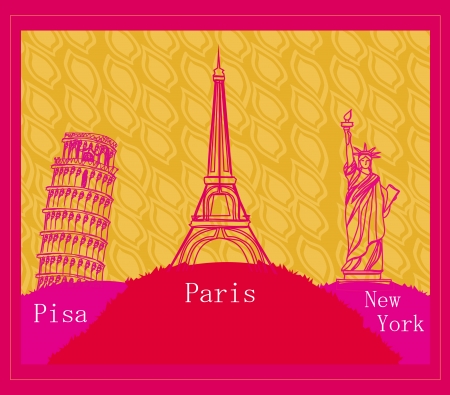  travel design element with different monuments のイラスト素材