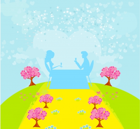  Young couple flirt and drink champagne のイラスト素材