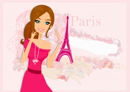 beautiful women Shopping in Paris - vector cardのイラスト素材
