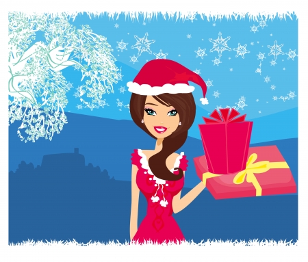  beautiful pin-up girl in Christmas inspired costume のイラスト素材