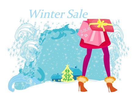 Christmas shopping -  winter sale cardのイラスト素材