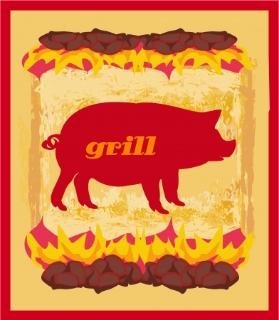 Pig Grunge poster - Grill Menu Card Design template. のイラスト素材