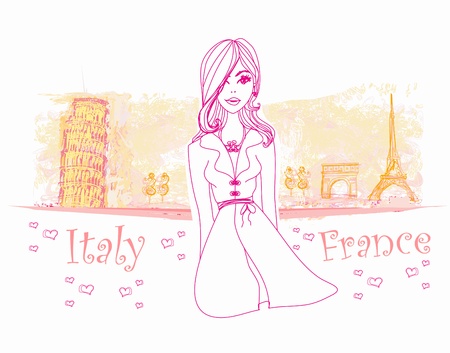  beautiful women Shopping in France and Italy のイラスト素材