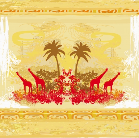 grunge background with African fauna and flora のイラスト素材