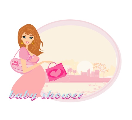Beautiful pregnant woman on shopping for her new babyのイラスト素材