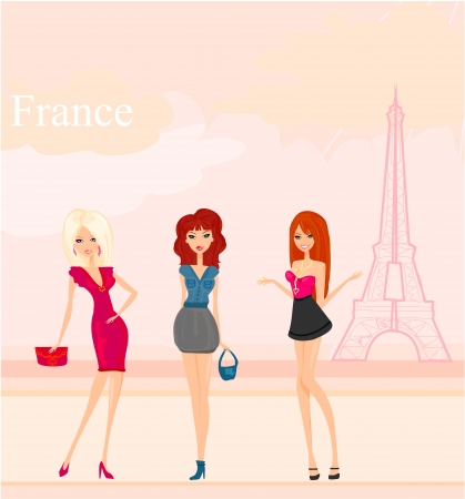beautiful girls Shopping in Paris のイラスト素材
