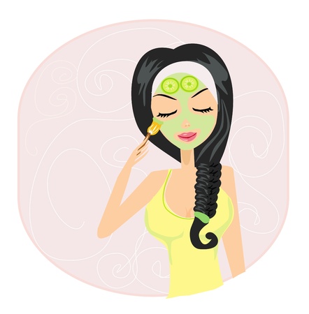 Cute girl applying moisturizer のイラスト素材