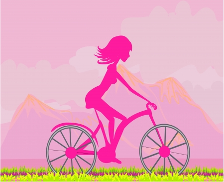  Cycling Poster with silhouette Girl のイラスト素材