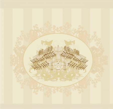 wine label - hand drawn vineyard のイラスト素材
