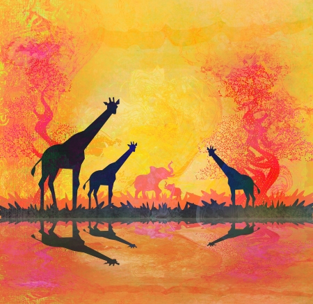 African savannah with reflection の写真素材