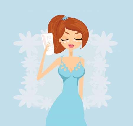 Cute girl applying moisturizer のイラスト素材