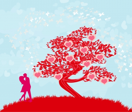 greeting card with silhouette of romantic couple のイラスト素材