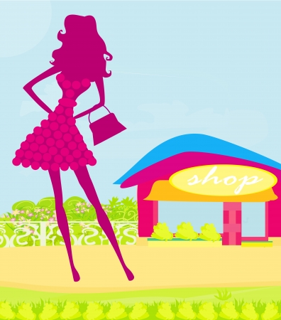 abstract silhouettes fashion girl Shopping のイラスト素材