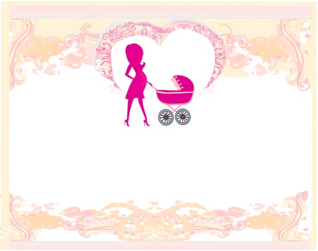  mother with baby stroller のイラスト素材