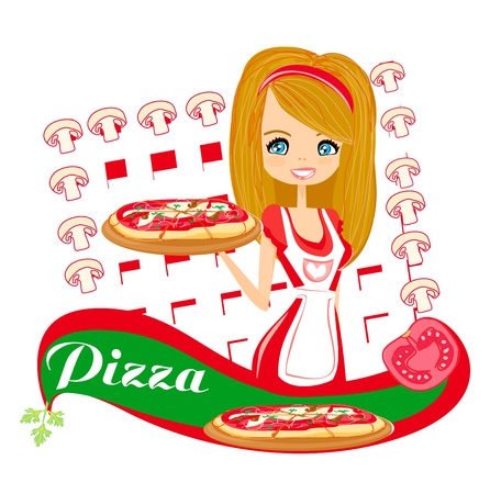 sweet girl serving pizza のイラスト素材