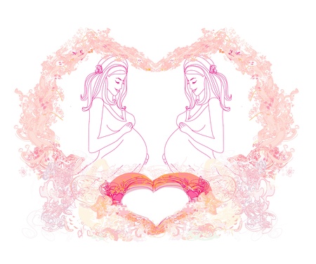 happy pregnant woman, baby shower card のイラスト素材