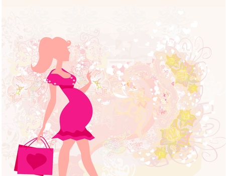  Beautiful pregnant woman on shopping - card のイラスト素材